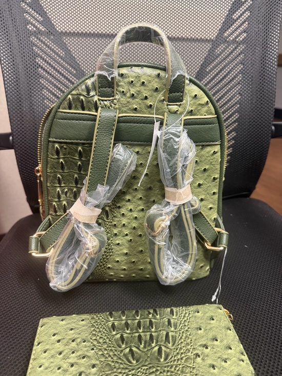 Olive Green Faux Ostrich & Croc Texture Mini Backpack and Wallet main image 5